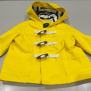 Baby GAP Rain Coat 6-12 Months Bright Yellow & Navy/White Stripe Interior.